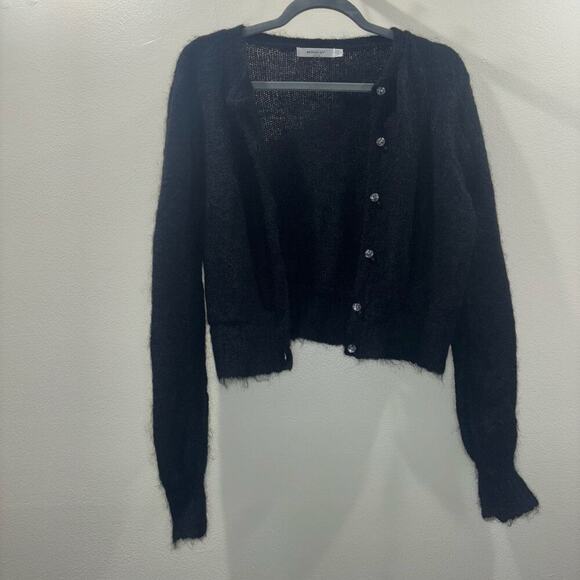 MOUSSY Wool Mohair Blend Cardigan Sweater w/ Bead Buttons in Black- Free Size - Picture 7 of 13